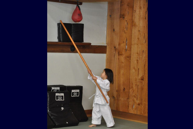 bo staff training for Kinder Karate student